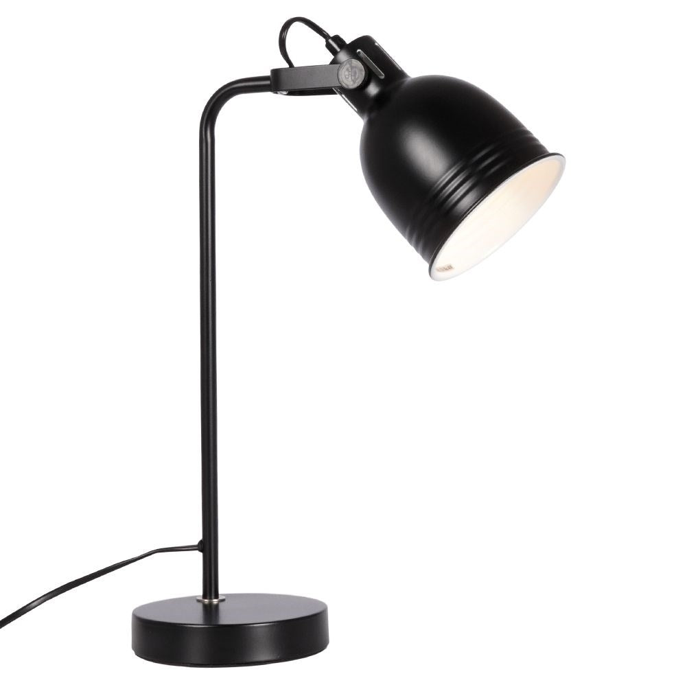 Black metal table lamp with adjustable white lampshade