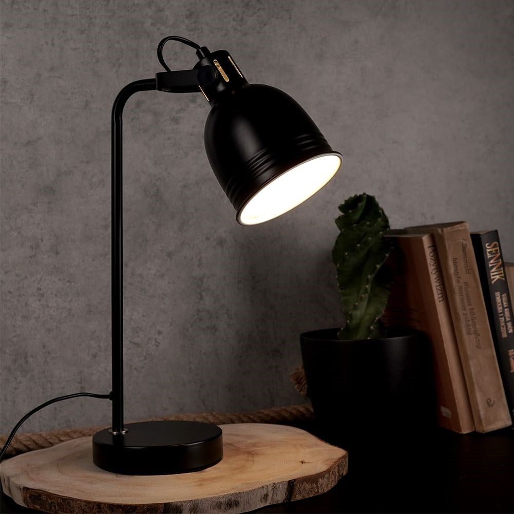 Black metal table lamp with adjustable white lampshade