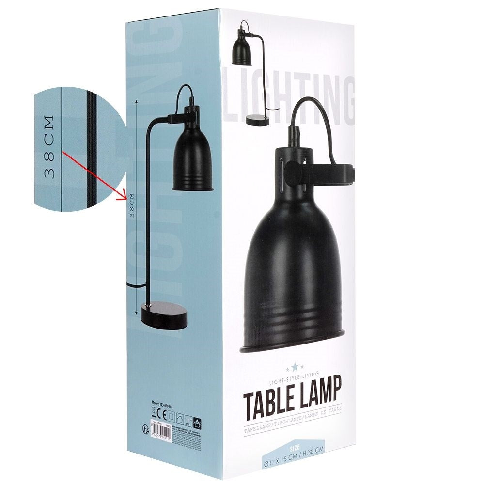 Black metal table lamp with adjustable white lampshade