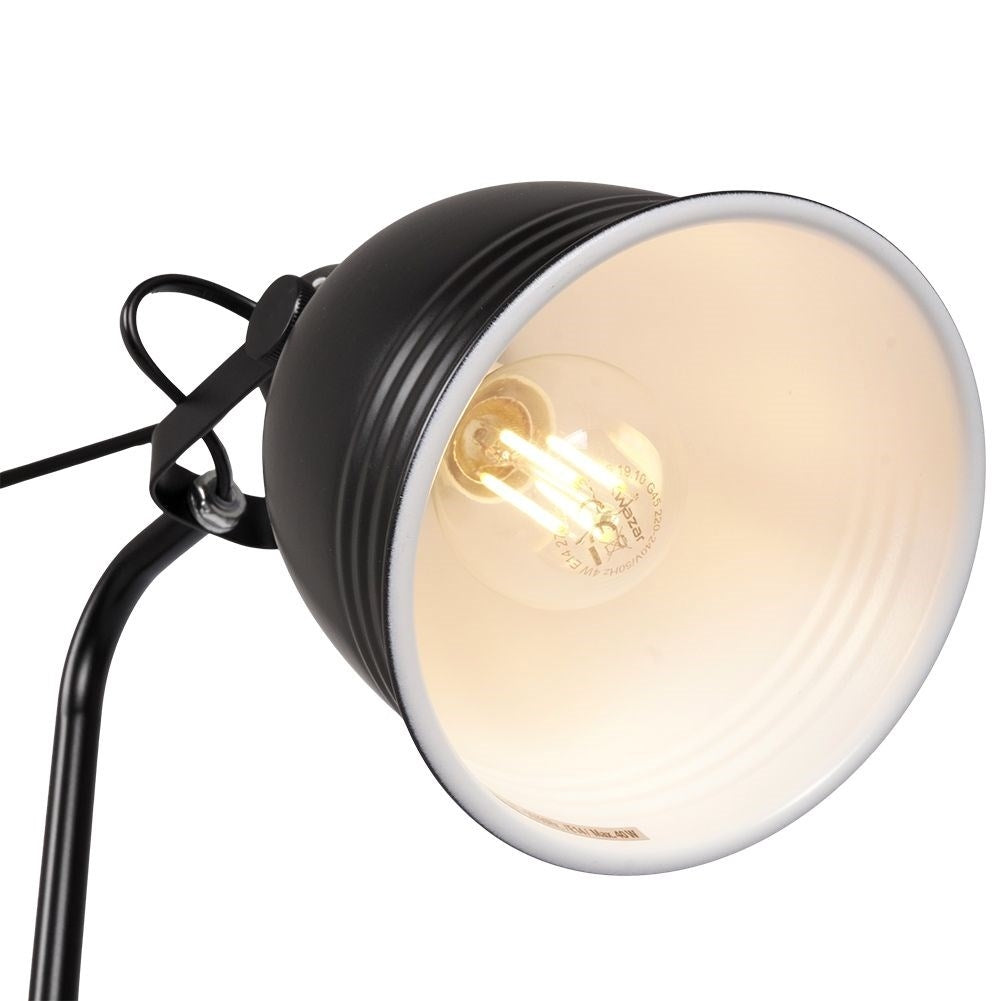 Black metal table lamp with adjustable white lampshade
