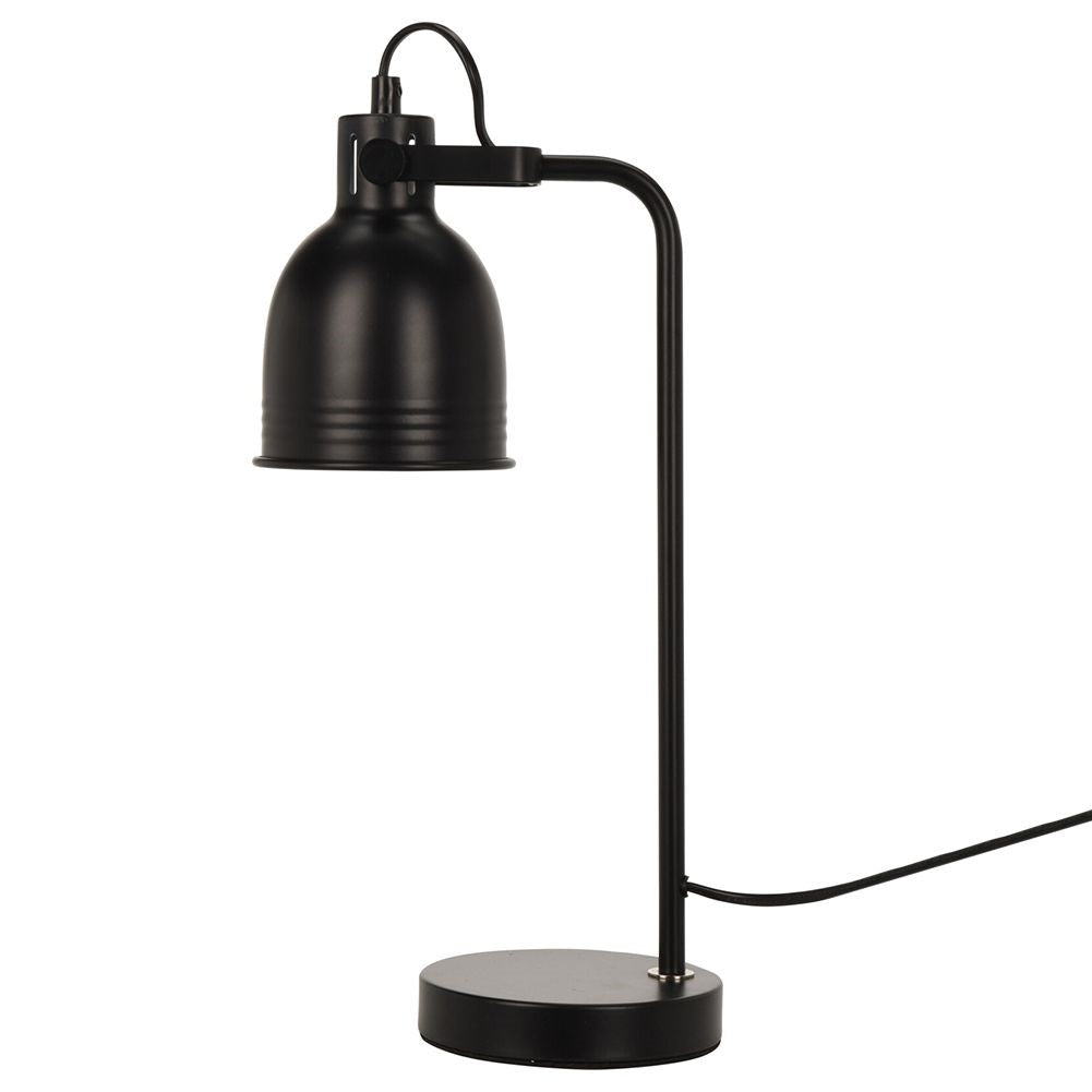 Black metal table lamp with adjustable white lampshade