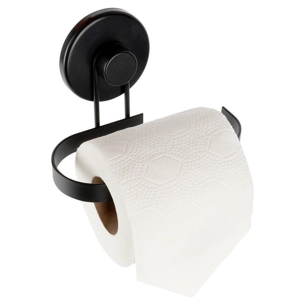 Black metal toilet paper holder with suction cup
