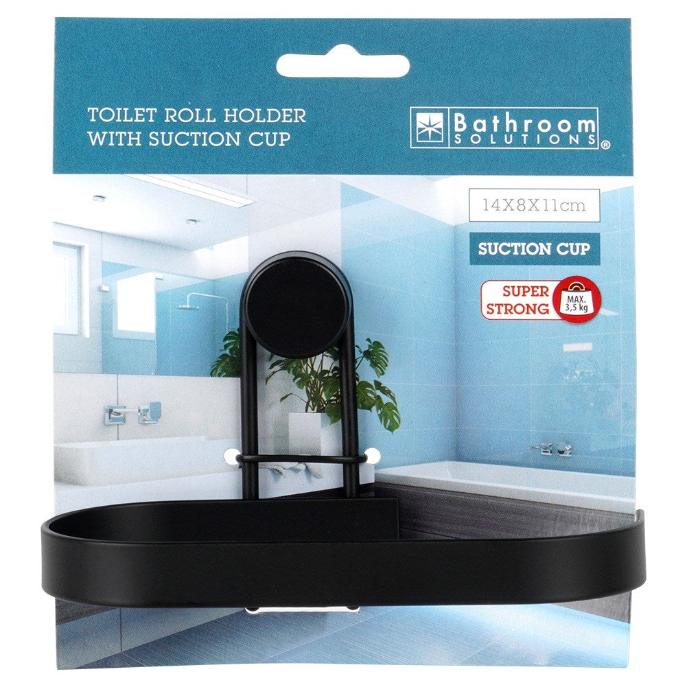 Black metal toilet paper holder with suction cup