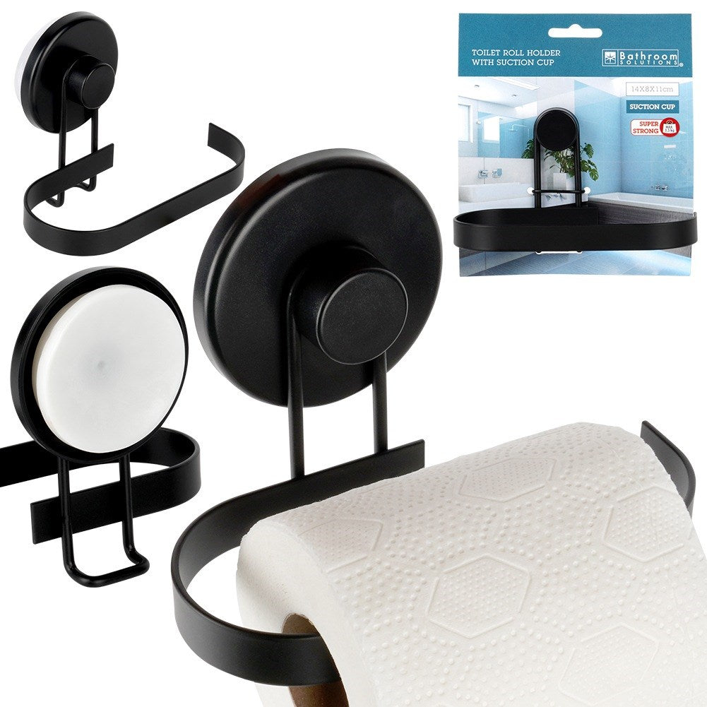 Black metal toilet paper holder with suction cup
