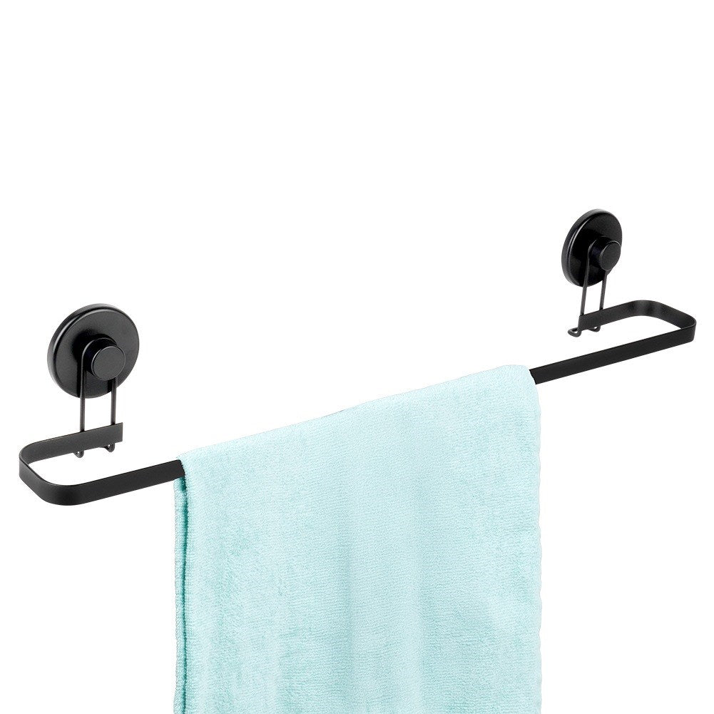 Black metal towel rack with suction cups 60x8.5x11 cm