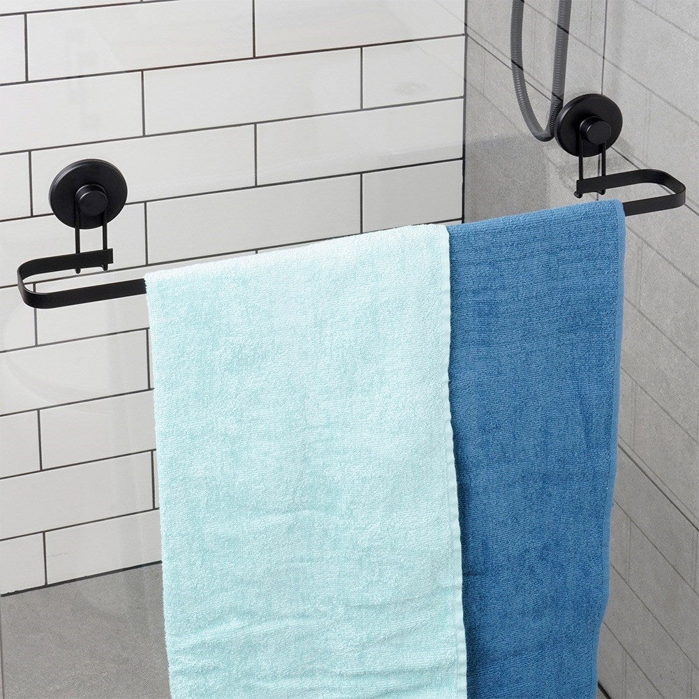 Black metal towel rack with suction cups 60x8.5x11 cm