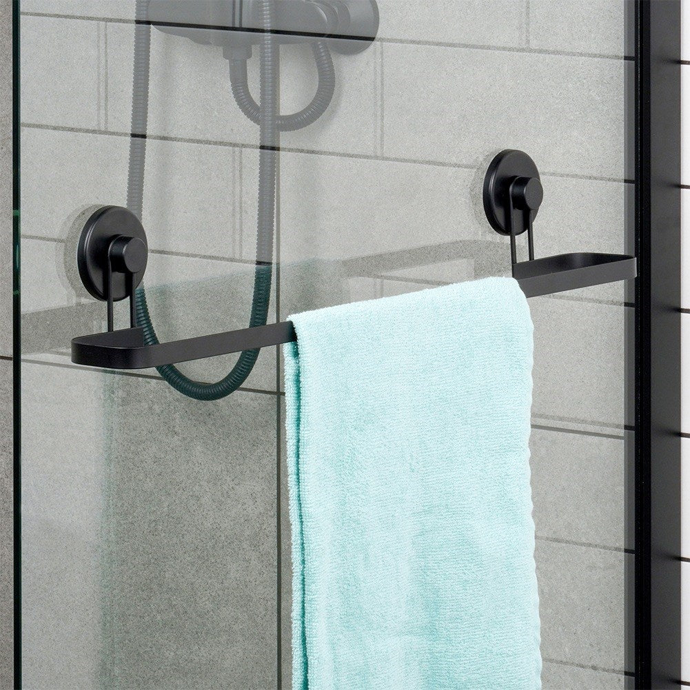 Black metal towel rack with suction cups 60x8.5x11 cm