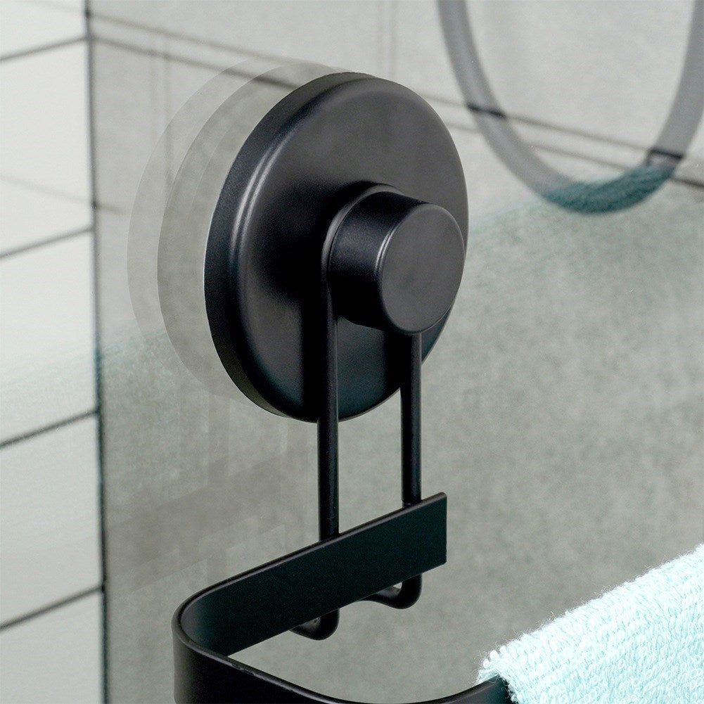 Black metal towel rack with suction cups 60x8.5x11 cm