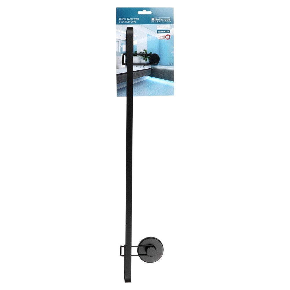 Black metal towel rack with suction cups 60x8.5x11 cm