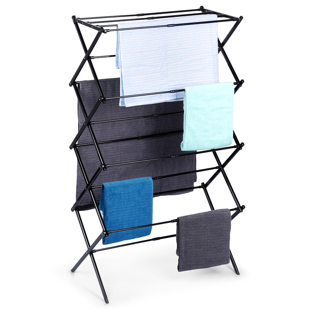 Black metal vertical extendable laundry rack 43-75x37.5x139 cm