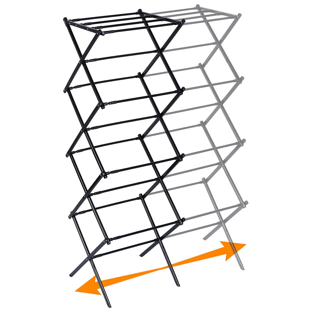 Black metal vertical extendable laundry rack 43-75x37.5x139 cm