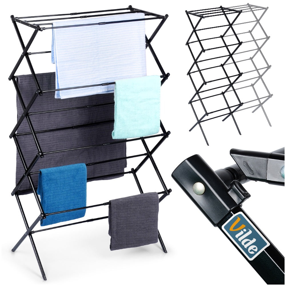 Black metal vertical extendable laundry rack 43-75x37.5x139 cm