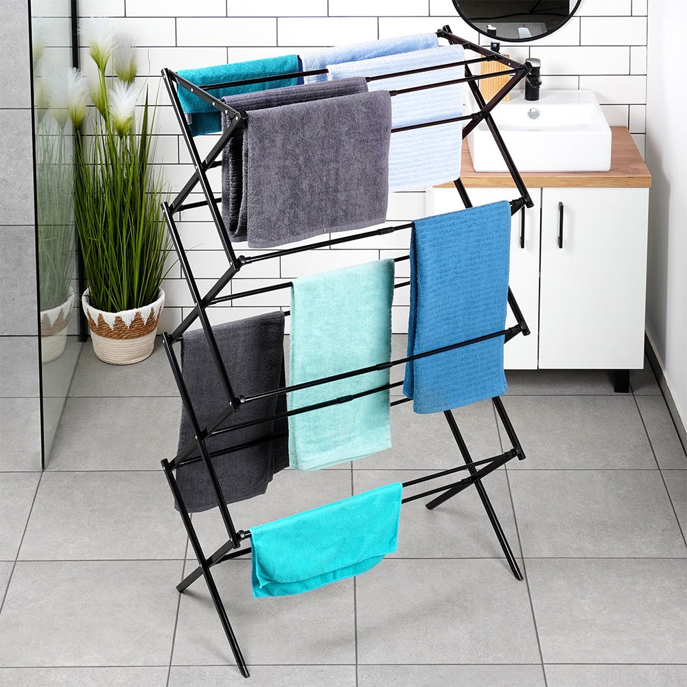 Black metal vertical extendable laundry rack 43-75x37.5x139 cm