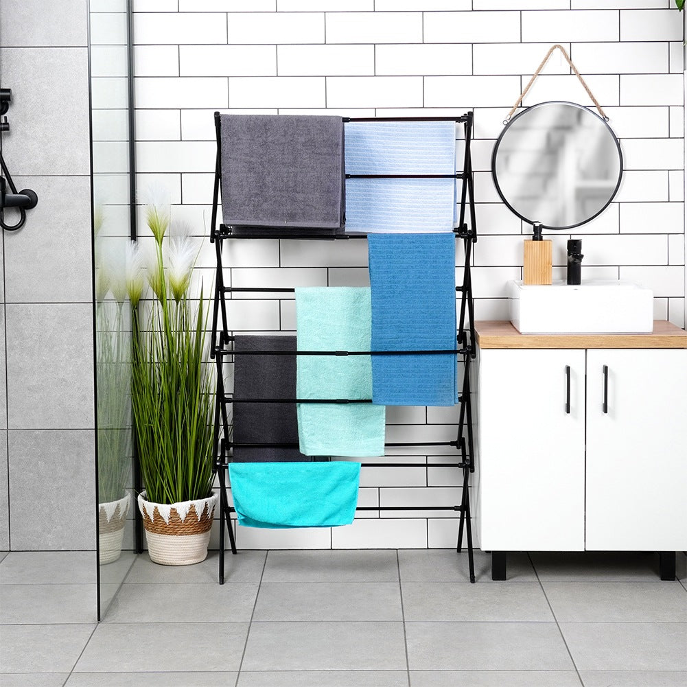 Black metal vertical extendable laundry rack 43-75x37.5x139 cm
