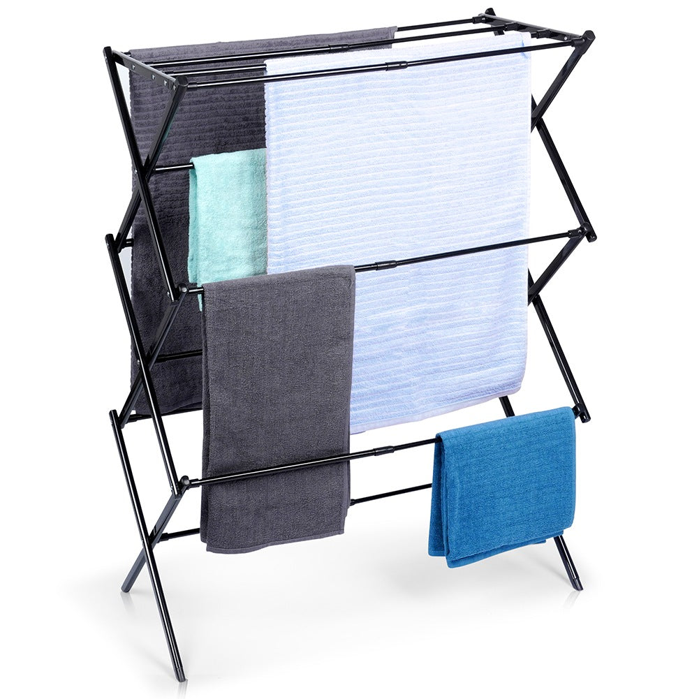 Black metal vertical extendable laundry rack 44.5-75x37.5x105 cm
