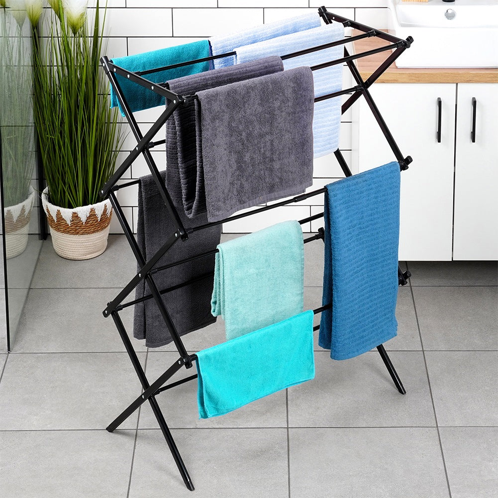 Black metal vertical extendable laundry rack 44.5-75x37.5x105 cm