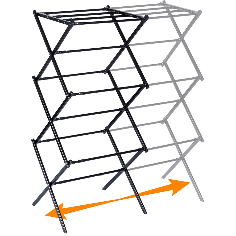 Black metal vertical extendable laundry rack 44.5-75x37.5x105 cm