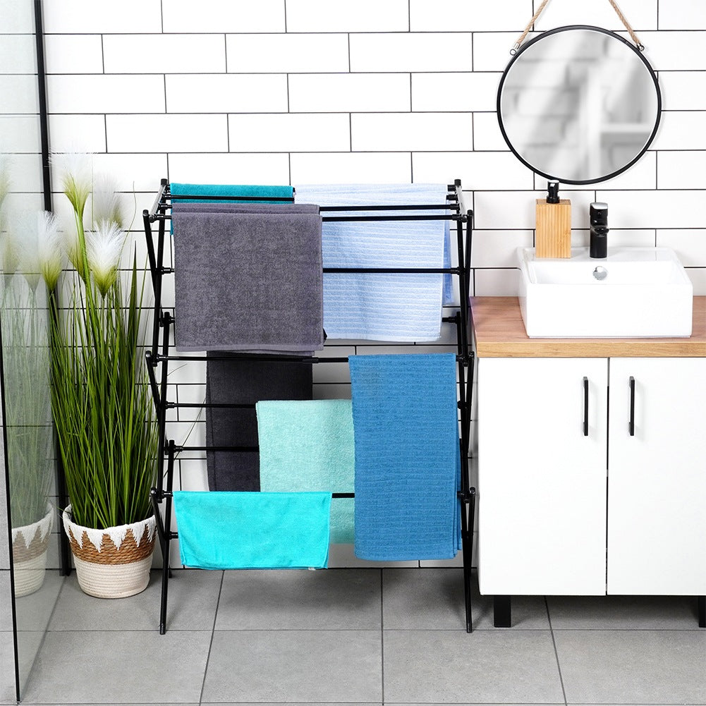 Black metal vertical extendable laundry rack 44.5-75x37.5x105 cm