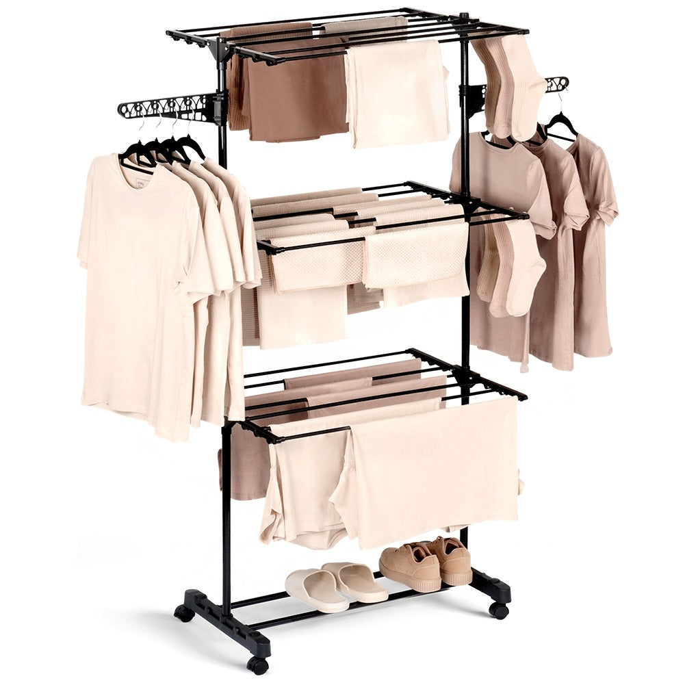 Black metal vertical laundry dryer on wheels 74x85x165 cm