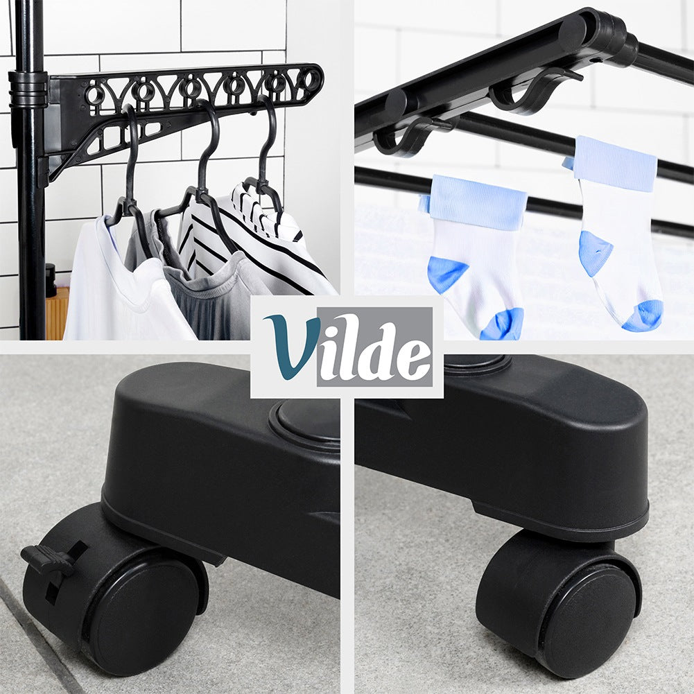 Black metal vertical laundry dryer on wheels 74x85x165 cm