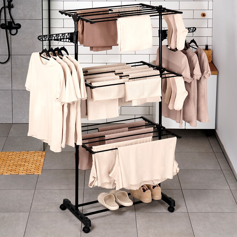 Black metal vertical laundry dryer on wheels 74x85x165 cm
