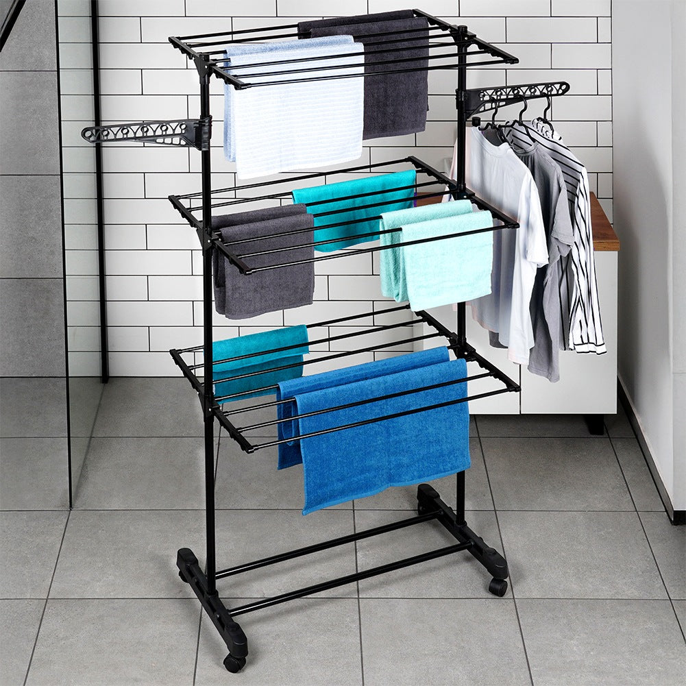 Black metal vertical laundry dryer on wheels 74x85x165 cm