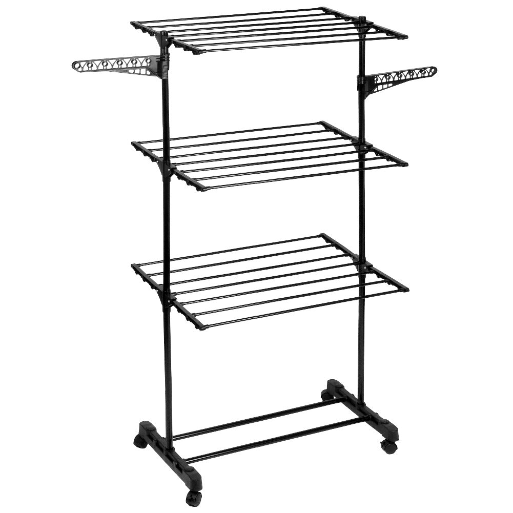 Black metal vertical laundry dryer on wheels 74x85x165 cm