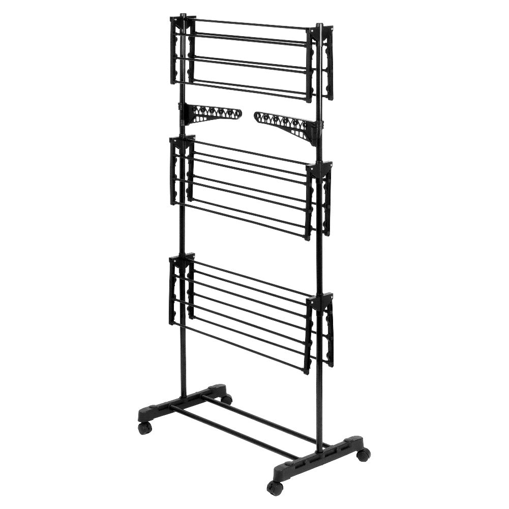 Black metal vertical laundry dryer on wheels 74x85x165 cm