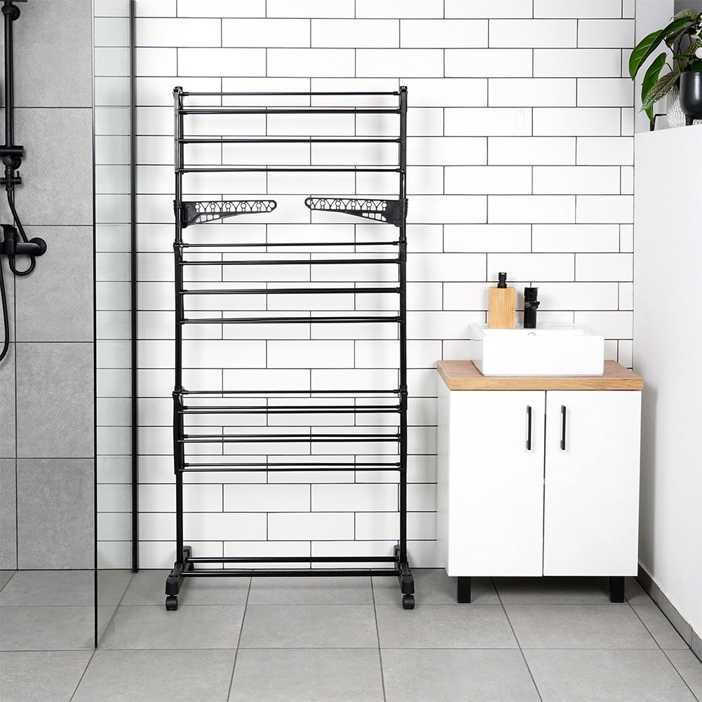 Black metal vertical laundry dryer on wheels 74x85x165 cm