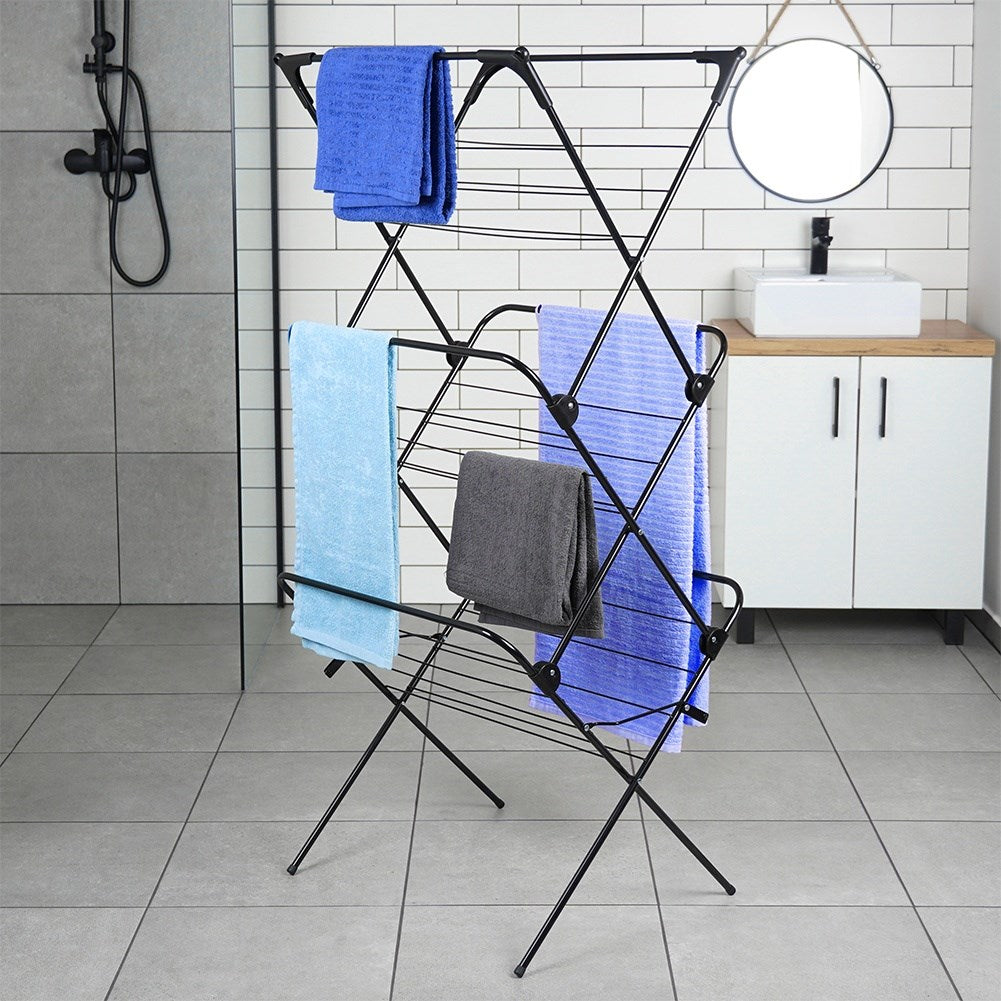 Black metal vertical laundry rack 61x58x136 cm
