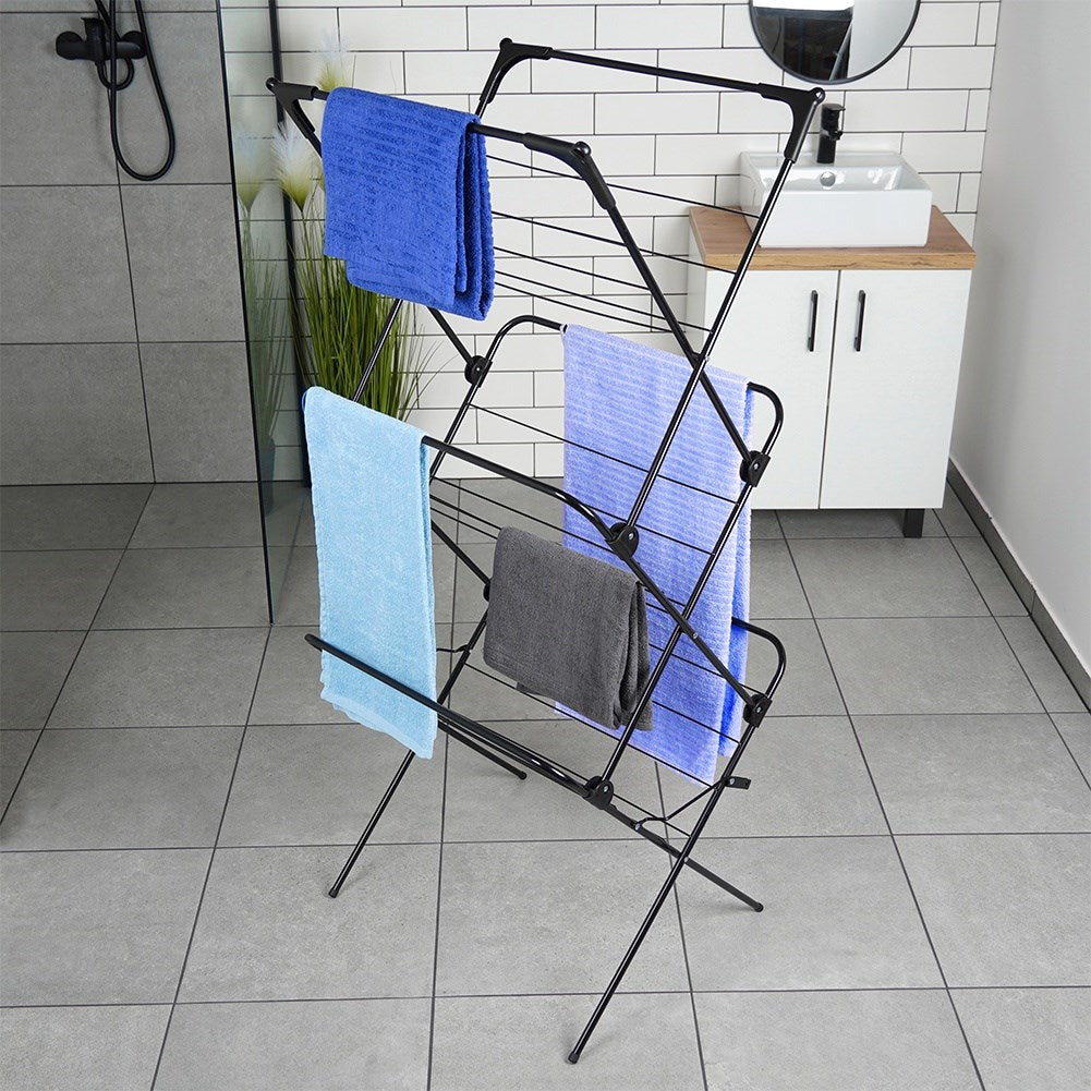 Black metal vertical laundry rack 61x58x136 cm