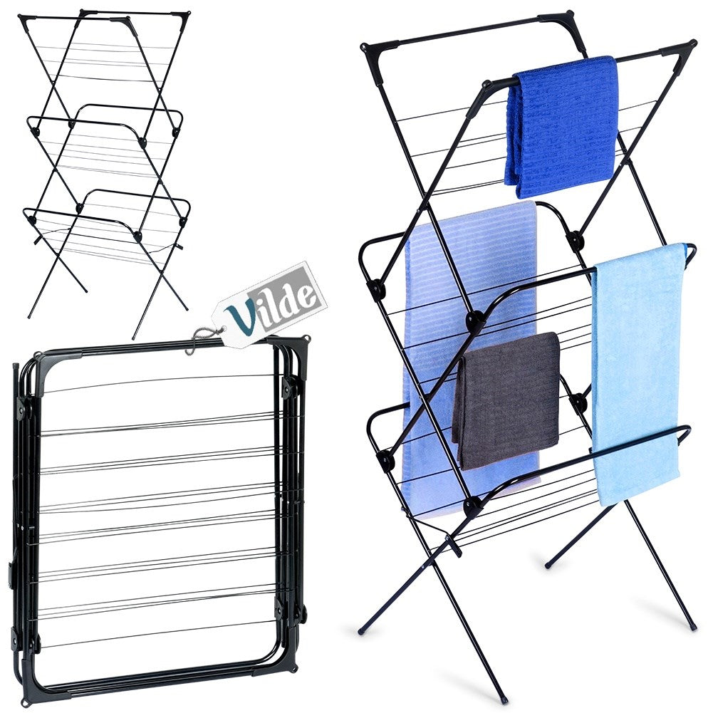 Black metal vertical laundry rack 61x58x136 cm