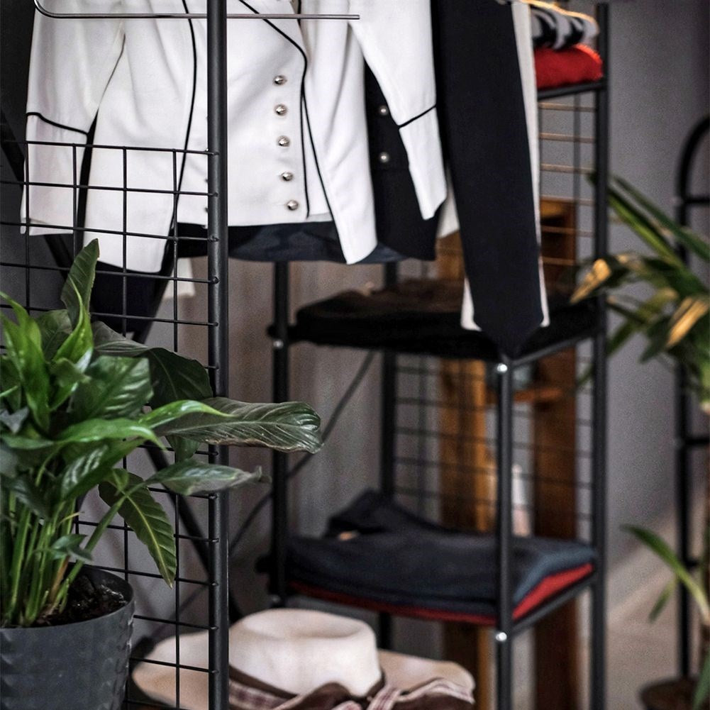 Black metal wardrobe with clothes hanger and four shelves