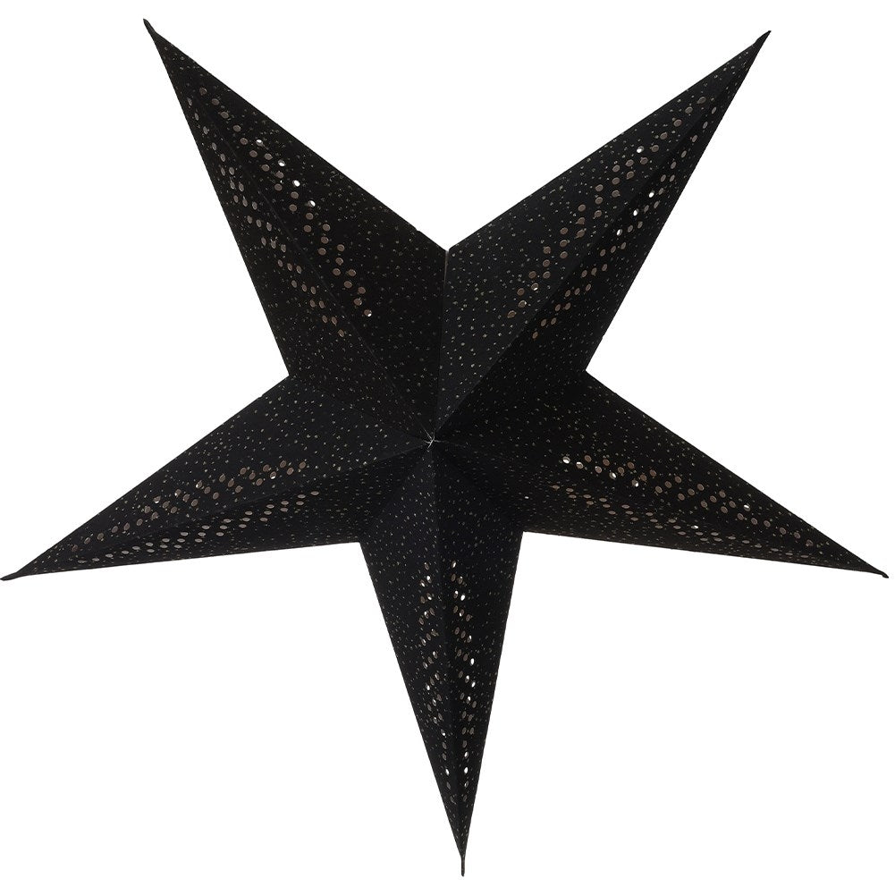 Black paper star with lighting and silver glitter