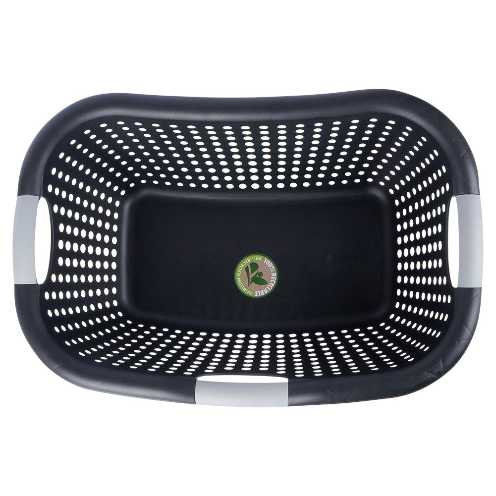 Black perforated laundry basket in light and durable plastic