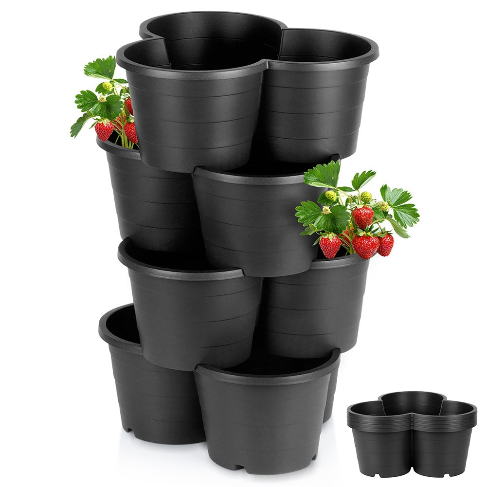 Black plastic garden pot, cascading, 4-tier, 4 pcs.