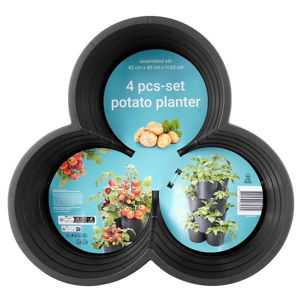 Black plastic garden pot, cascading, 4-tier, 4 pcs.