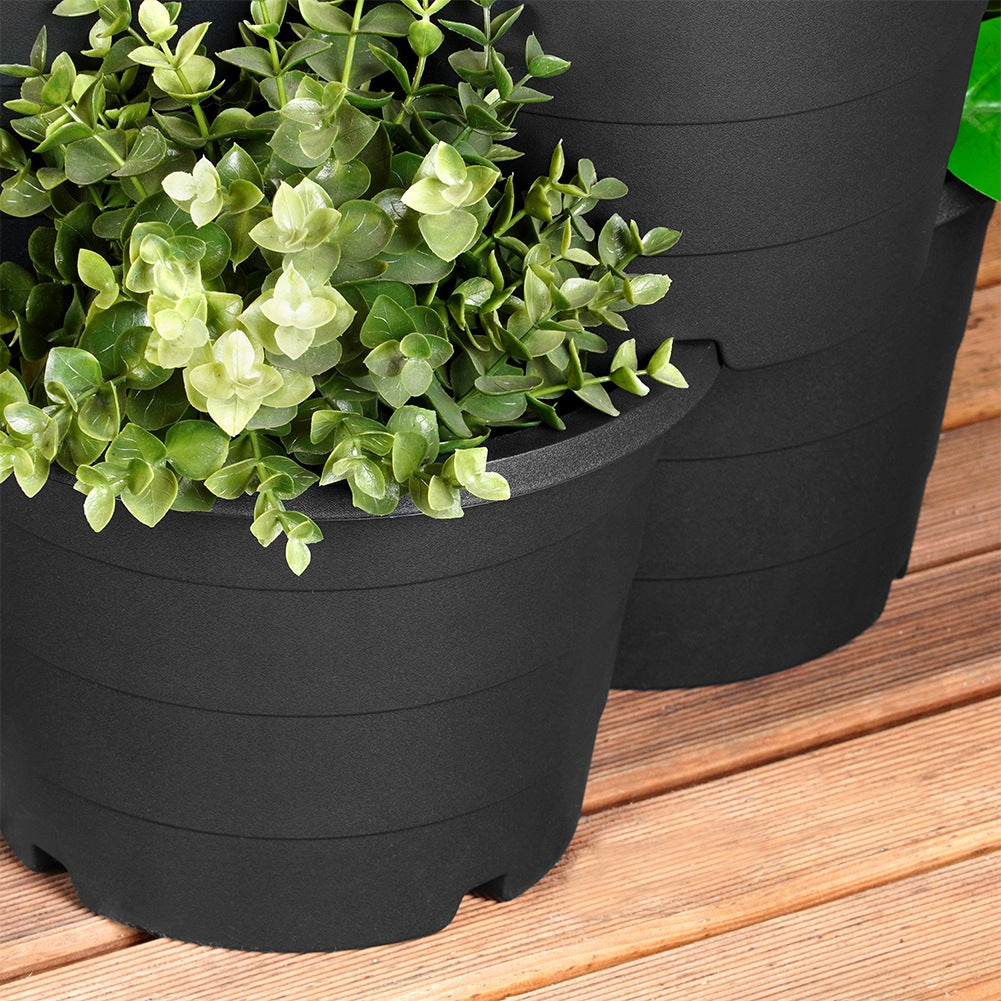 Black plastic garden pot, cascading, 4-tier, 4 pcs.