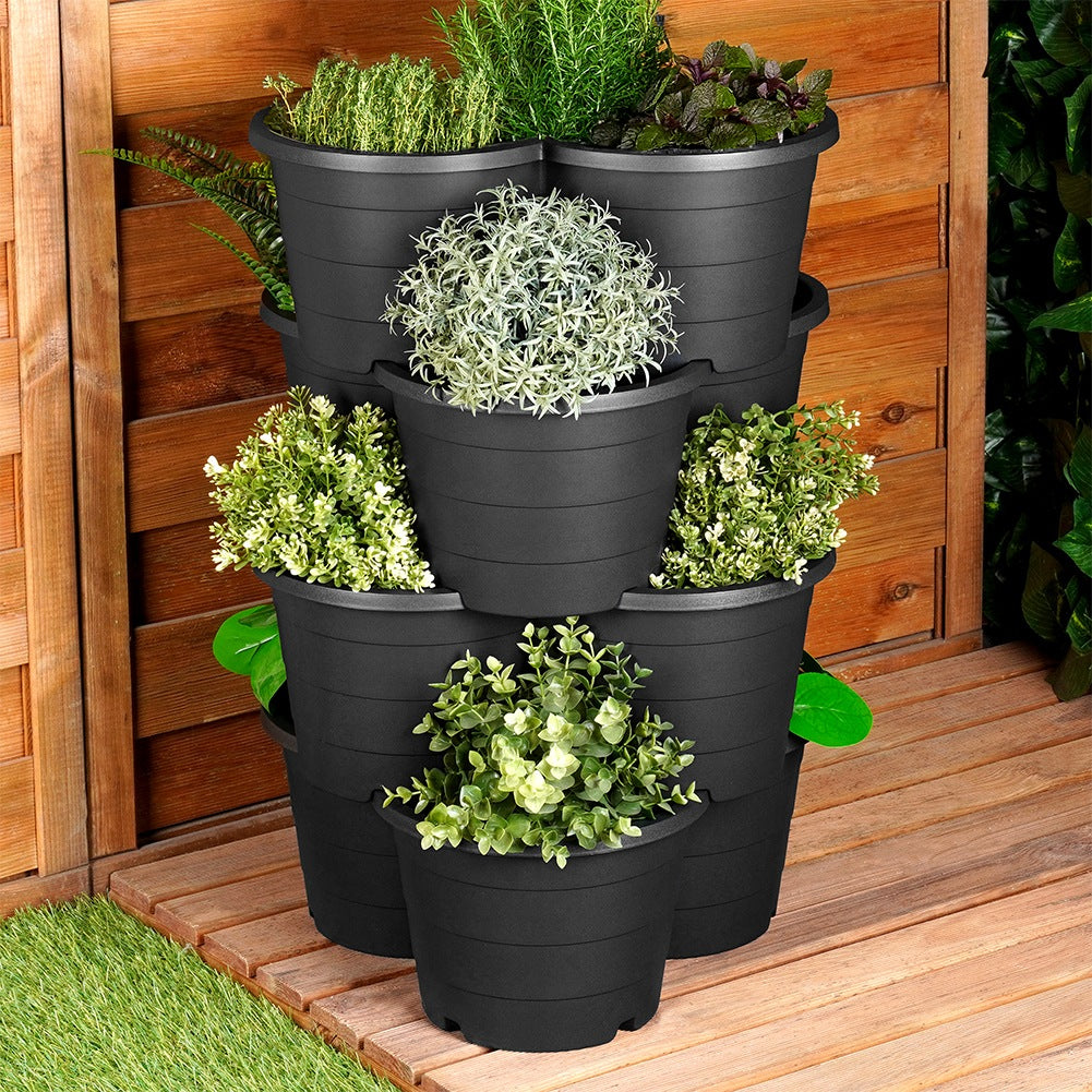 Black plastic garden pot, cascading, 4-tier, 4 pcs.