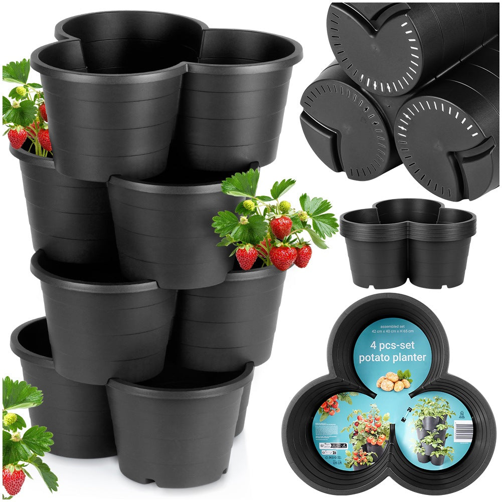 Black plastic garden pot, cascading, 4-tier, 4 pcs.