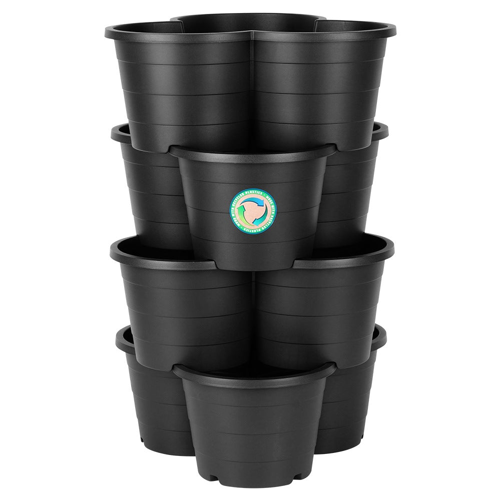Black plastic garden pot, cascading, 4-tier, 4 pcs.
