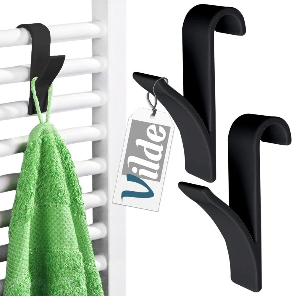 Black plastic hooks for towels and clothes, 2-pack