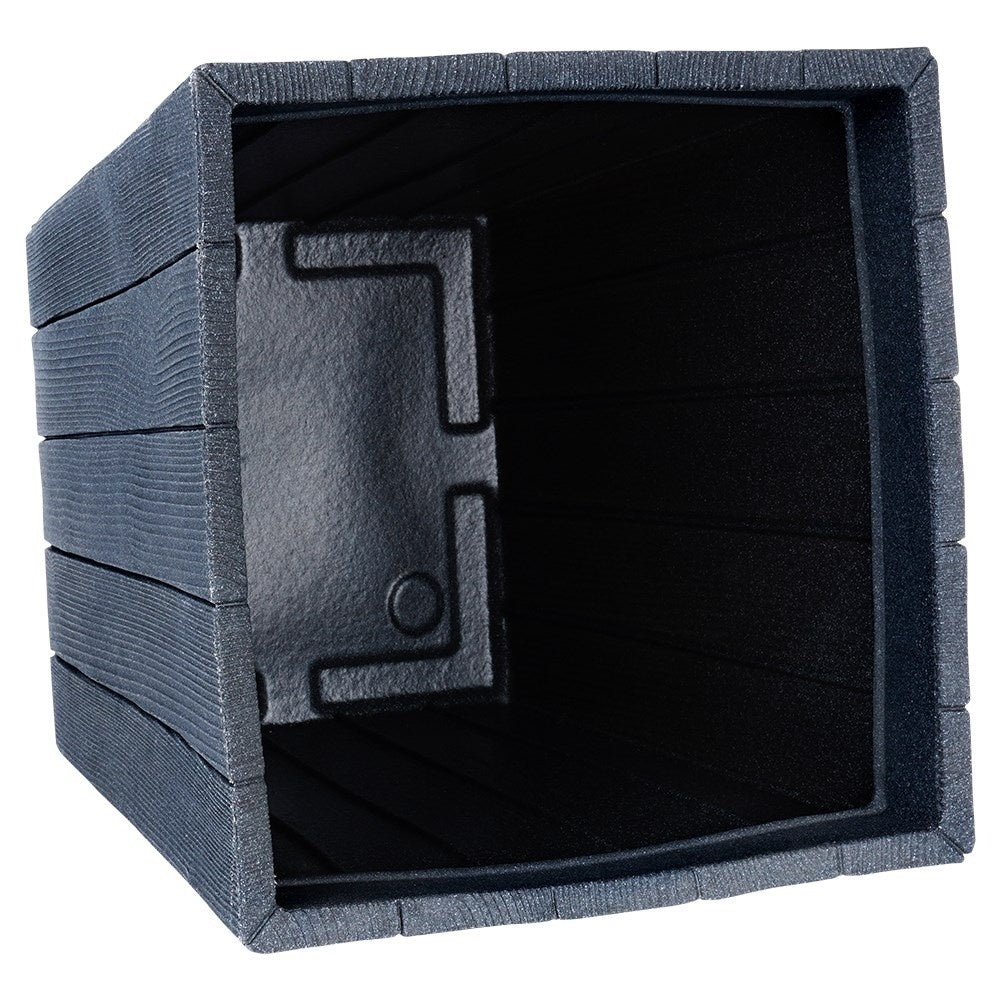 Black plastic pot with wooden texture, weatherproof for garden