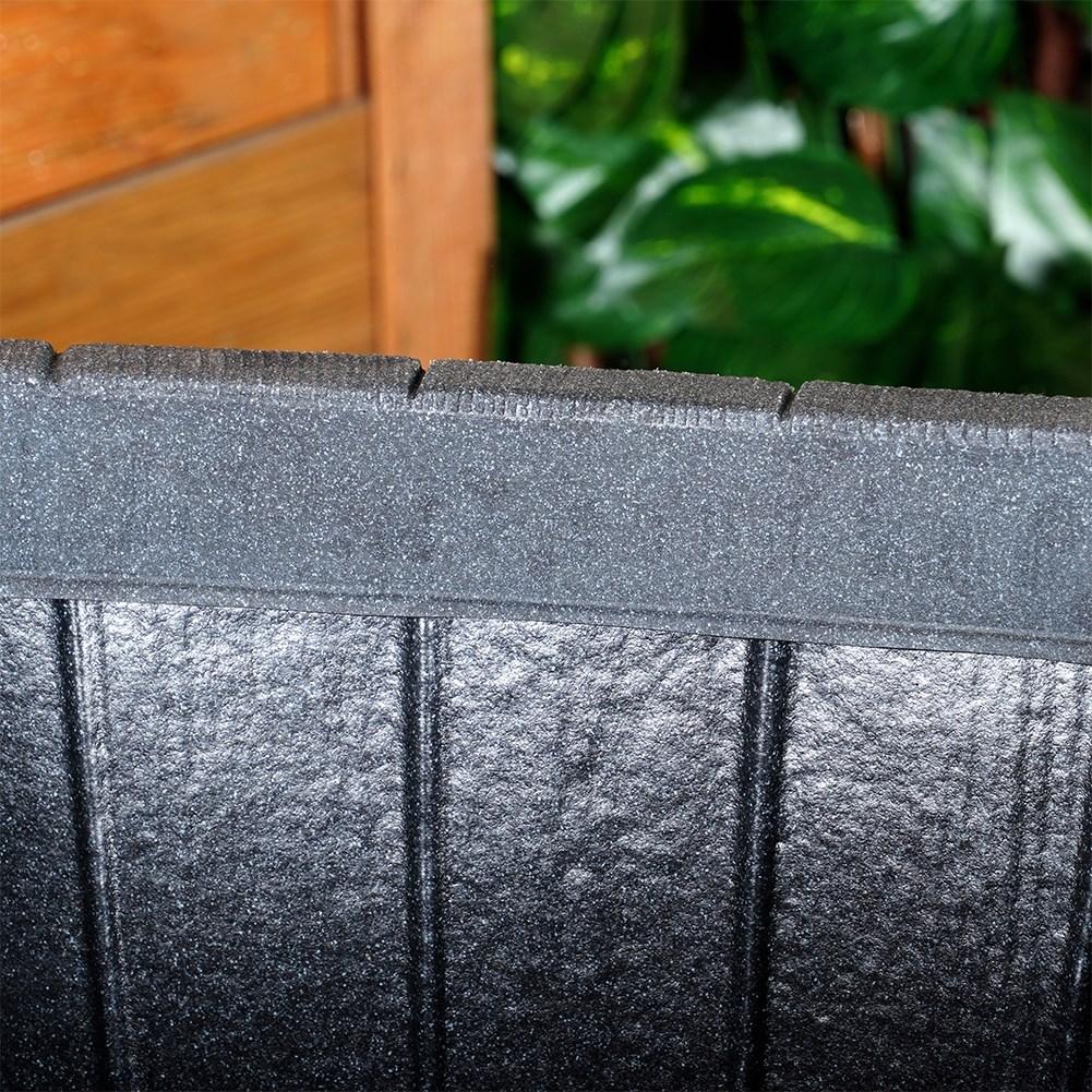 Black plastic pot with wooden texture, weatherproof for garden