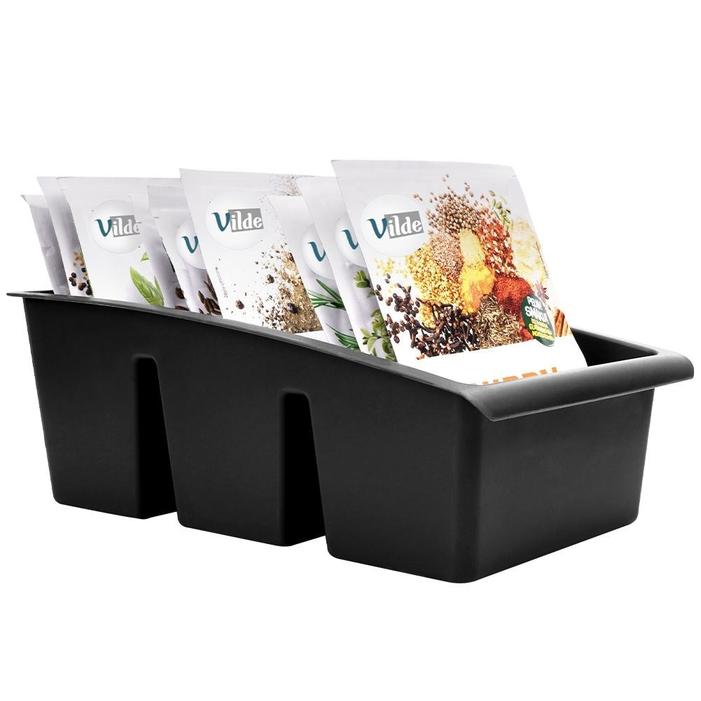 Black plastic spice storage for order in cupboards and drawers