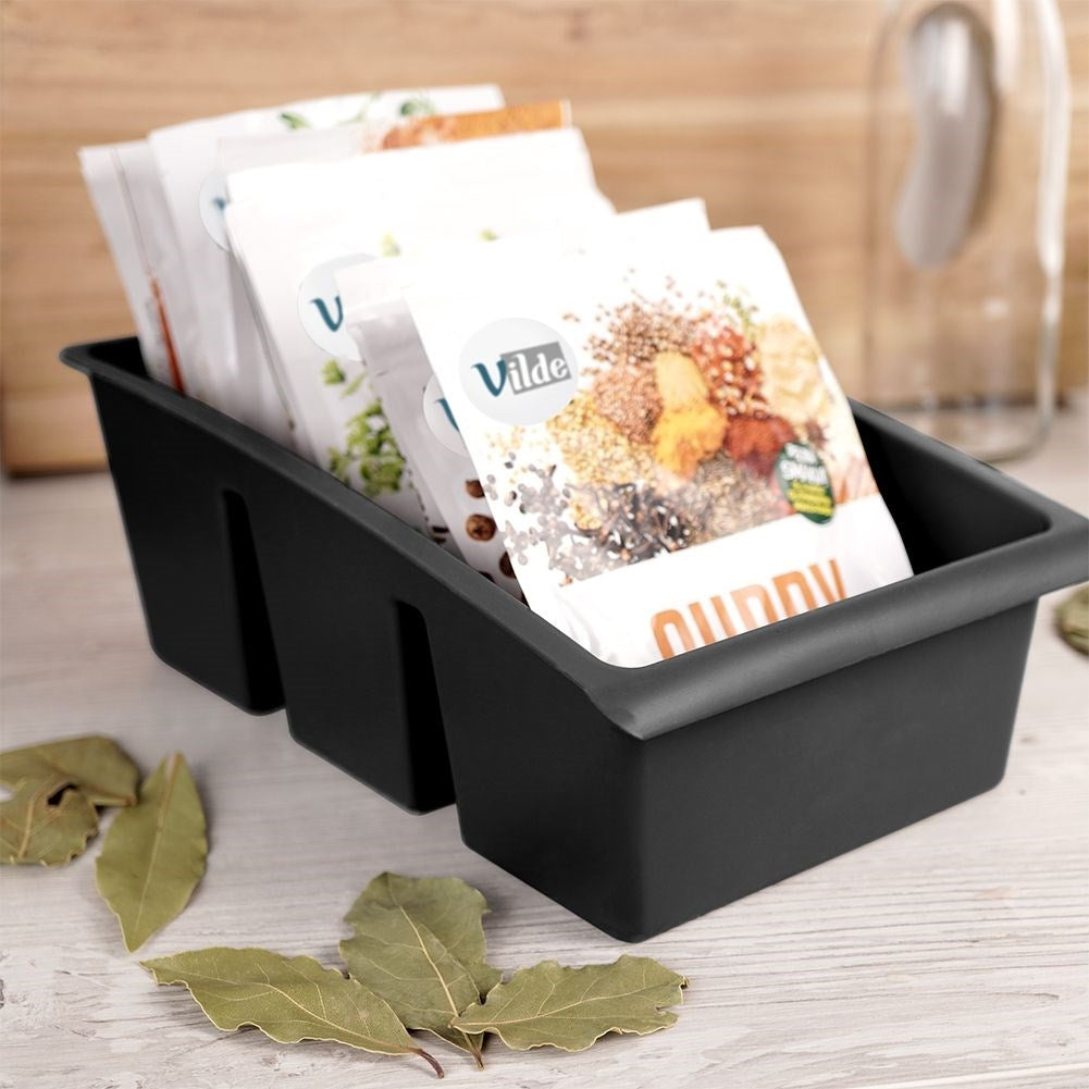 Black plastic spice storage for order in cupboards and drawers