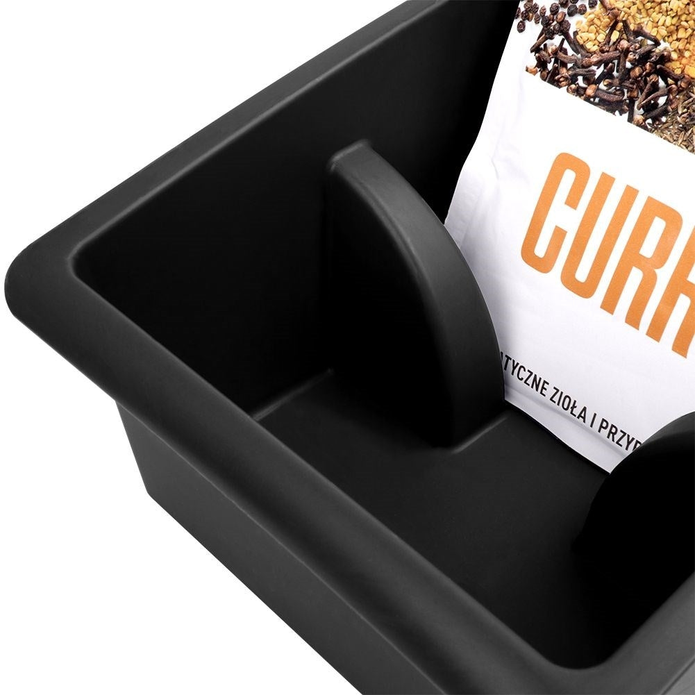 Black plastic spice storage for order in cupboards and drawers