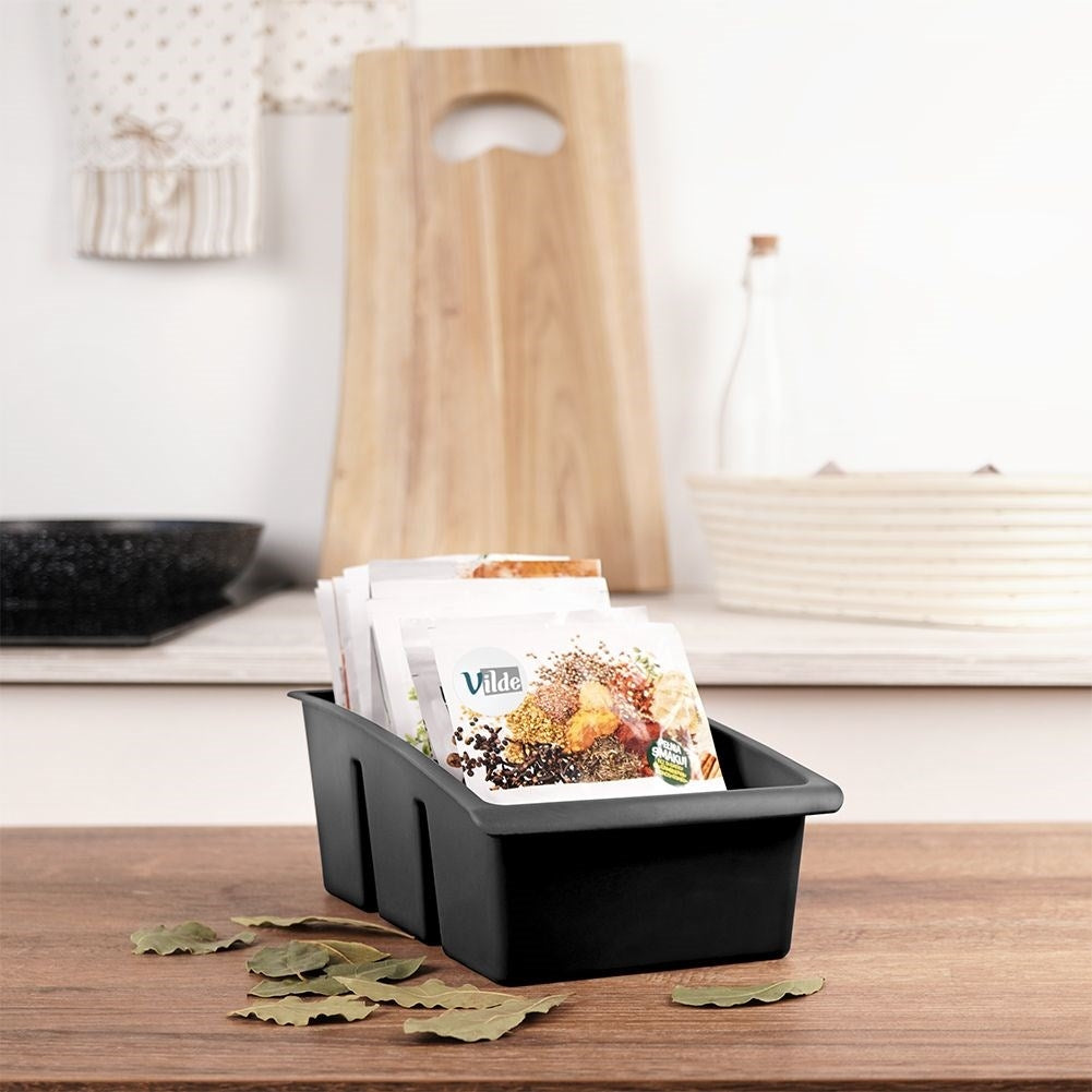 Black plastic spice storage for order in cupboards and drawers