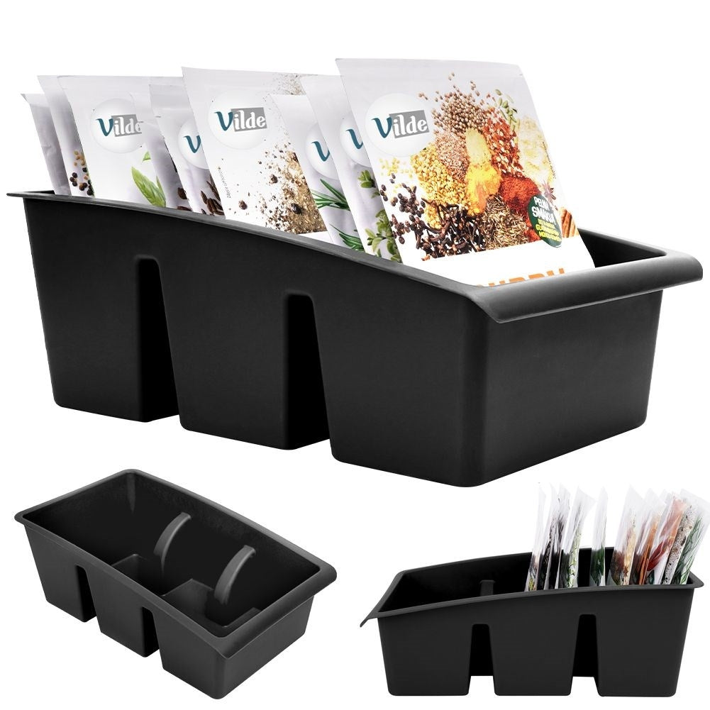 Black plastic spice storage for order in cupboards and drawers