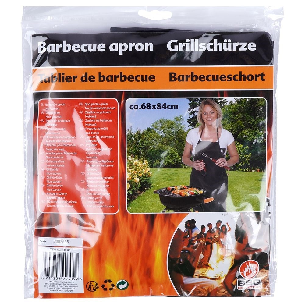 Black polyester apron with waistband for cooking